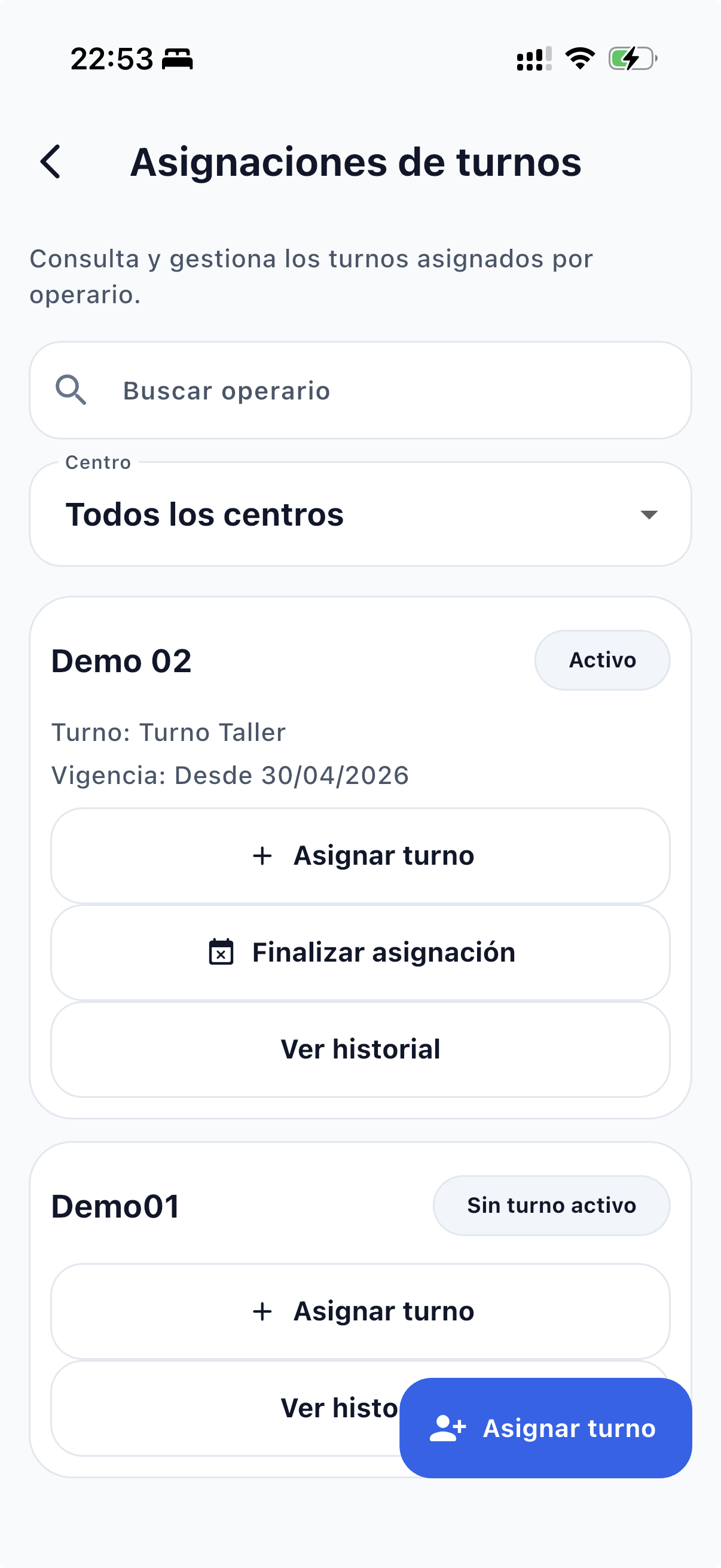 Operarios con y sin turno